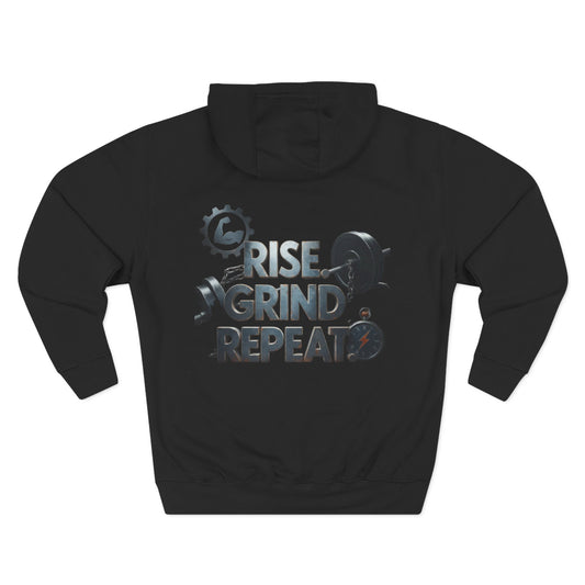 Rise Grind Repeat Hoodie — Fitness Motivational Fleece Pullover